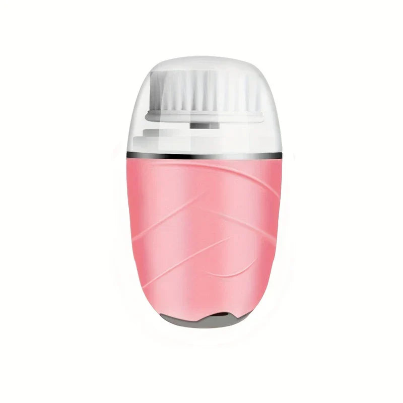 Sonic facial cleansing brush with white handle and silicone bristles