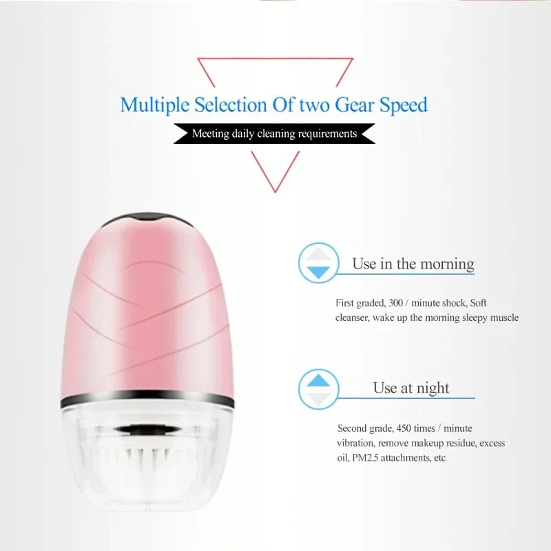 Sonic facial cleansing brush resting on a bathroom counter