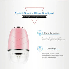 Sonic facial cleansing brush resting on a bathroom counter