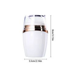 Sonic Facial Cleansing Brush - White and rose gold facial cleansing device with clear cover, shown with height and width dimension labels.
