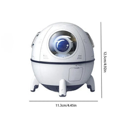 Humidifier Diffuser - White and dark blue astronaut themed capsule shaped humidifier, dimensions labeled