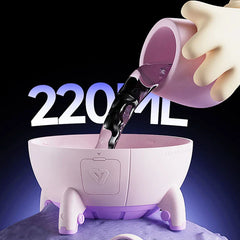 Humidifier Diffuser - Purple version of the capsule humidifier with water being poured into its open tank, 220ml text visible