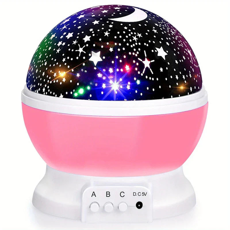 Luz Nocturna de Estrellas: proyector de galaxia de luna y estrellas rosa y blanco con luces de estrellas brillantes y botones de control en la base
