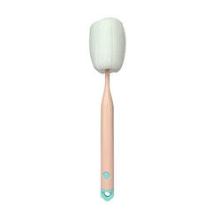 Sponge Bottle Cleaning Brush - Vertical view of a long-handle sponge brush with light peach handle and turquoise accents, on white background.