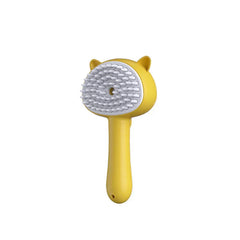 Beard Detangler Brush - Yellow cat-ear shaped pet grooming brush with soft silicone bristle head and ergonomic handle, front view