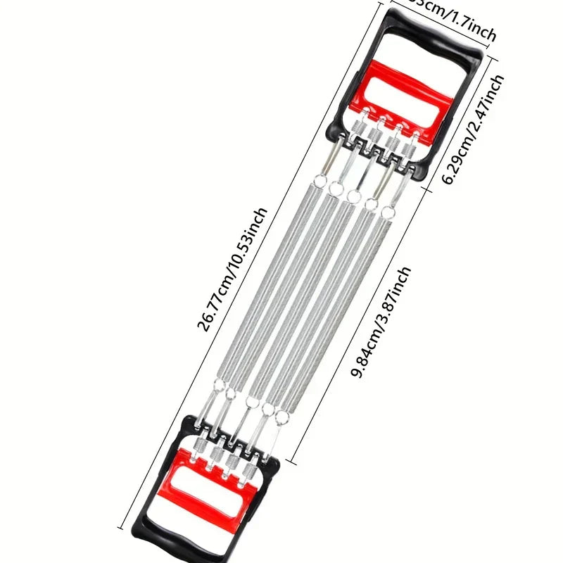 Pull Exerciser - Product laid flat with labeled dimension measurements in centimeters and inches