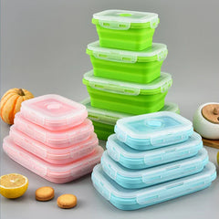 Square food storage containers set stacked in kitchen