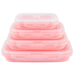 Food Storage Containers - Set of four folded food containers in light pink with clear lids, stacked