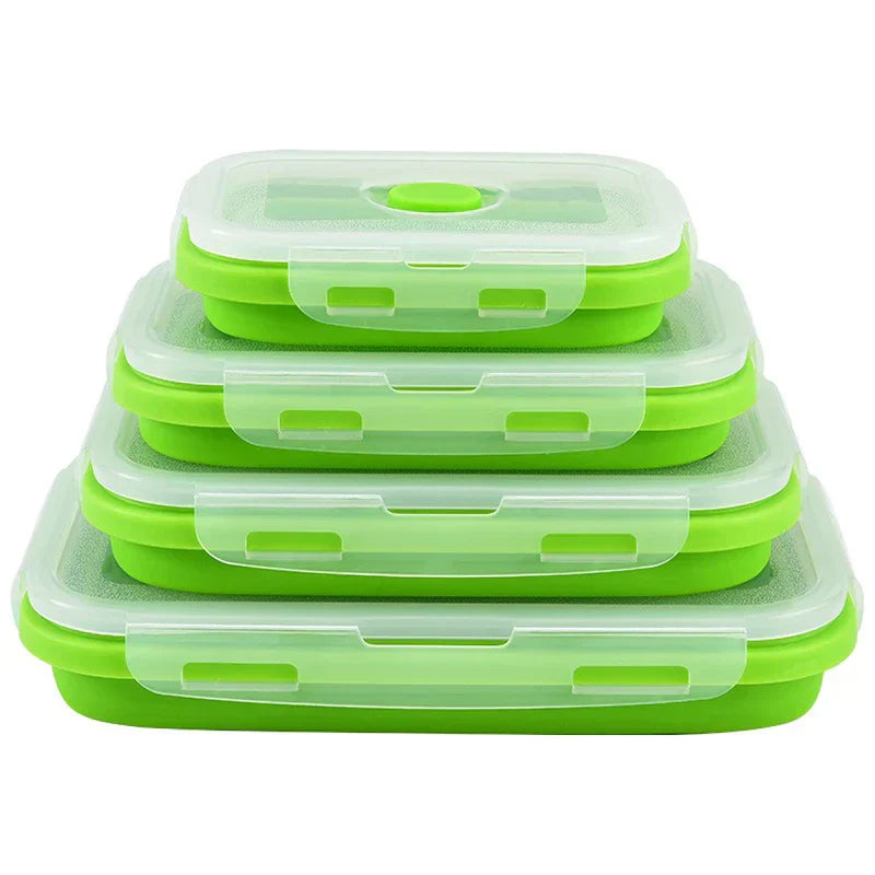 Food Storage Containers - Set of four folded food containers in bright green with clear lids, stacked