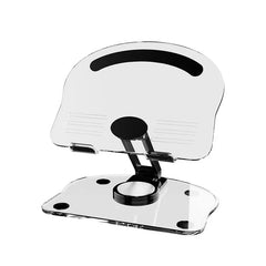 Clear acrylic foldable smartphone tablet desktop holder with adjustable arm on white background