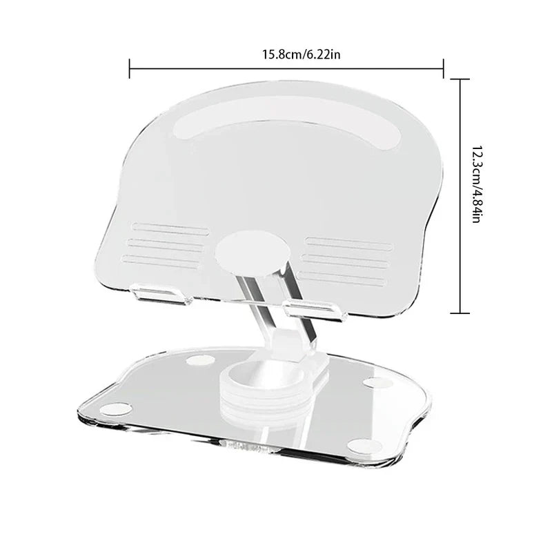 Clear all-white foldable smartphone tablet desktop holder shown with 15.8cm width and 12.3cm height measurements