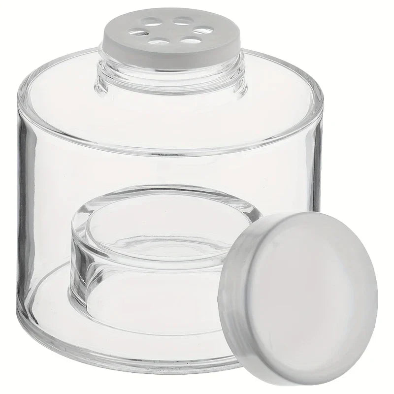 Spice Tower Jar Set - Single clear jar with shaker insert and solid lid, showing stackable base and neck design