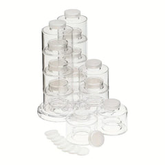 Spice Tower Jar Set - Clear stackable storage container set, with two containers removed and separate lids displayed in front.