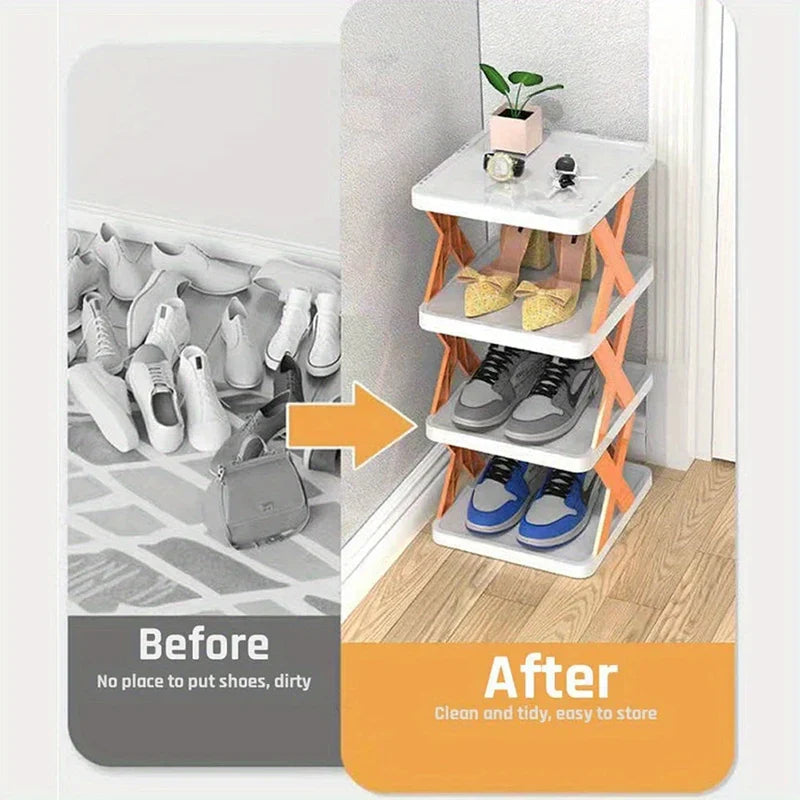 Stackable narrow shoe rack vertical organizer