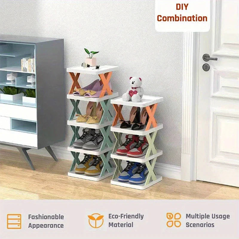 Stackable Narrow Shoe Rack Vertical Organizer Shelf