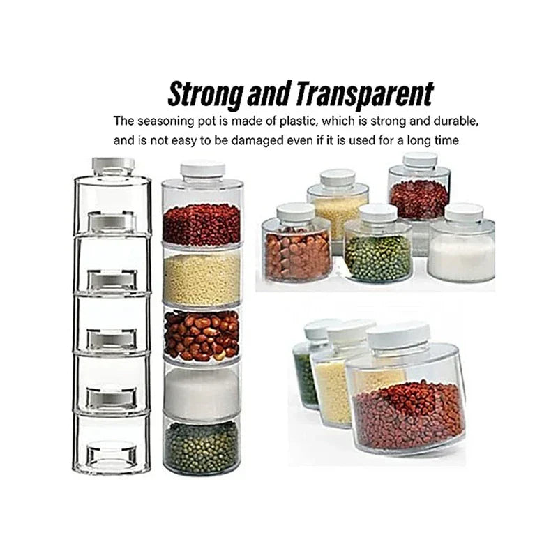 Spice Jar Set - Transparent stackable containers filled with assorted dried spices and beans, showing durable construction and stacked and unstacked arrangements