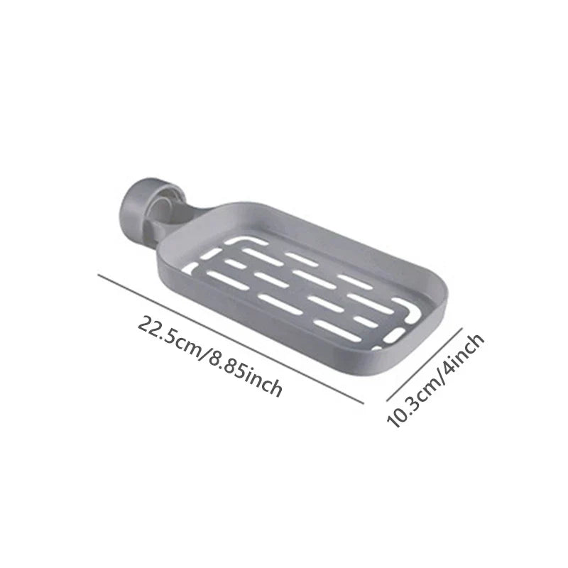 Stainless Steel Sink Caddy - Drain rack with labeled length and width dimension measurements