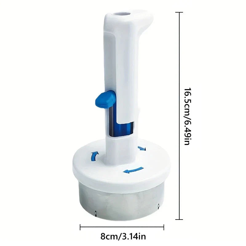 White and blue stainless steel ice cream scoop with height 16.5cm and base width 8cm measurement labels