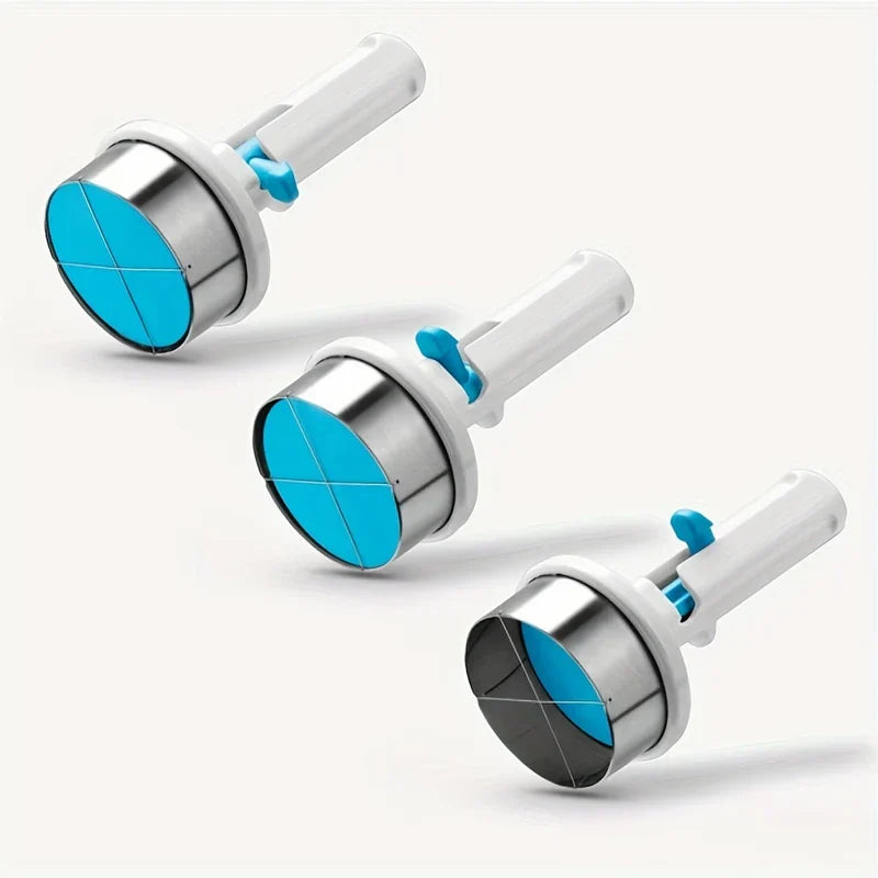 Stainless Steel Ice Cream Scoop - Three stainless steel ice cream scoops with white handles and blue triggers, shown from a side-front angle