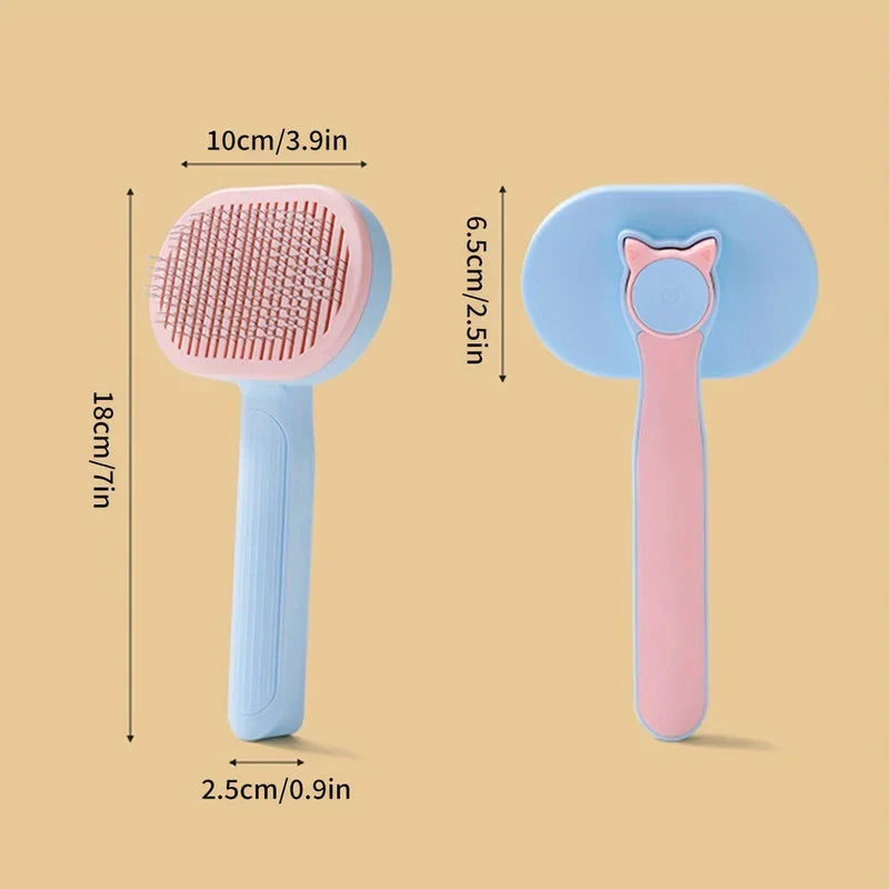 Pet Grooming Comb - Front and back view of the slicker brush with labeled dimension measurements in inches and centimeters