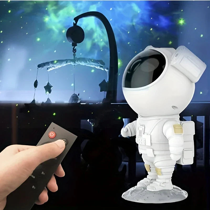 Galaxy projector lamp projecting stars on a wall