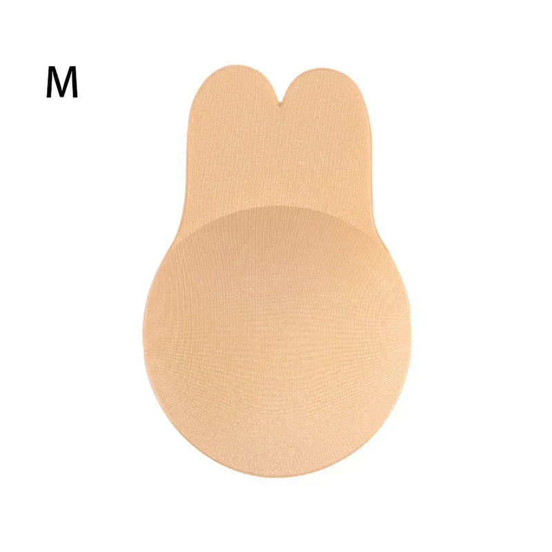 Nipple Concealers - Beige size M rabbit-ear shaped adhesive lift nipple cover, single unit shown on white background