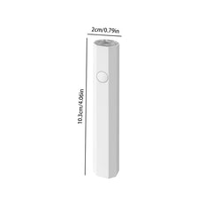 White hexagonal handheld light with 2cm/0.79in width, 10.3cm/4.06in height, next to undercabinet led strip lighting reference context