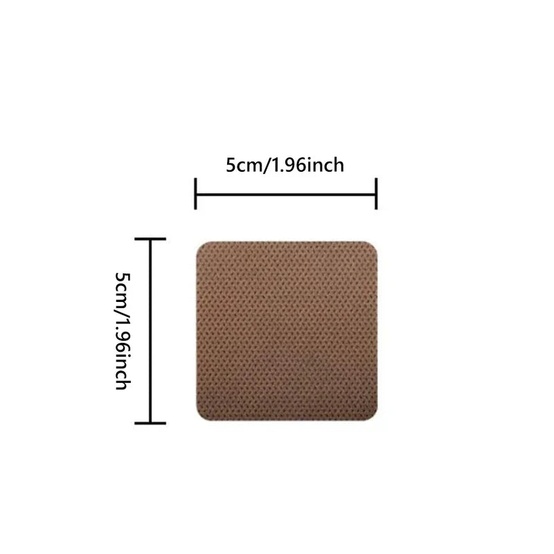 Brown square 5cm nicotine patch with dimension markings on white background
