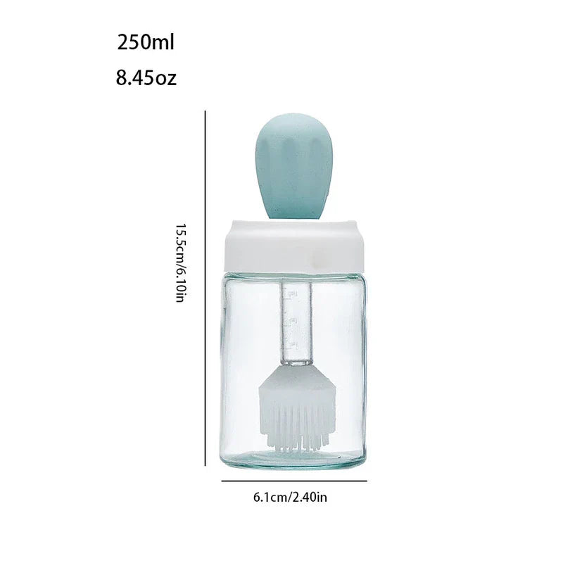 Glass Cleaning Squeegee - Glass oil brush bottle with light blue top, 250ml capacity, height 15.5cm, width 6.1cm
