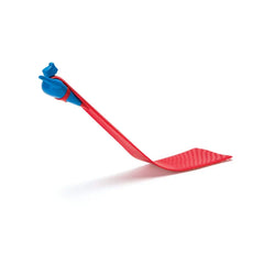 Turner Spatula - Red slotted spatula with blue superhero figurine handle resting on a plain white surface