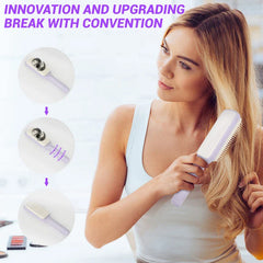 Telescopic back scratcher design hair brush with a woman brushing hair, showing hair-cleaning steps