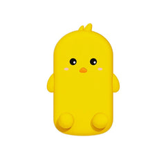 Folding Phone Stand - Bright yellow chick design stand in closed flat position against white background