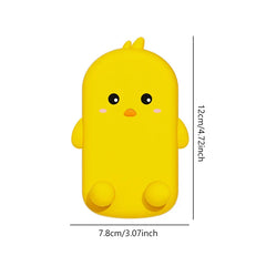 Folding Phone Stand - Yellow cartoon chick-shaped object with size dimensions marked beside it, on a plain white background