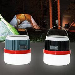 Camping Lantern - Two illuminated lantern units displayed against a nighttime campsite backdrop