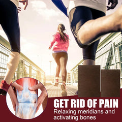 Pain Patch - Advertisement for pain relief patches showing people running, knee joint inset, two brown patches, and text about pain relief