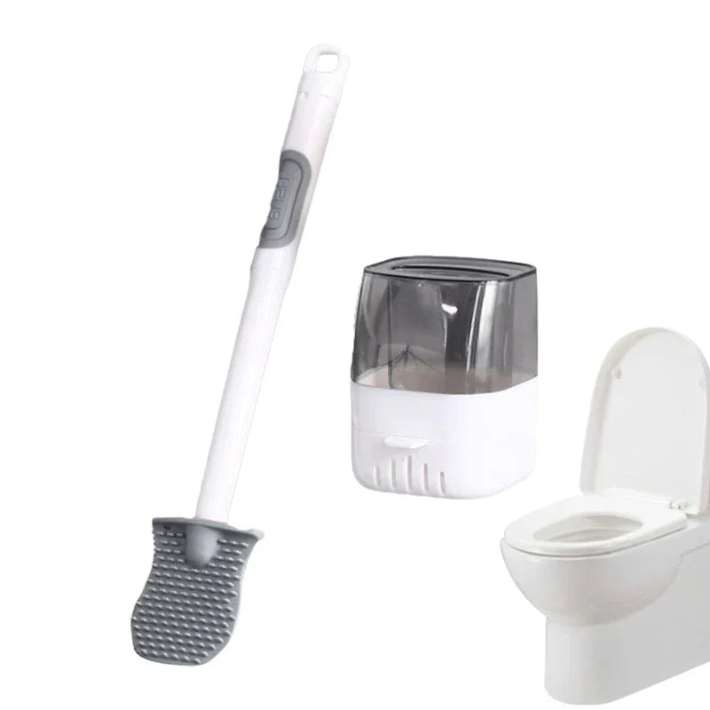 Close-up of toilet brush and holder set