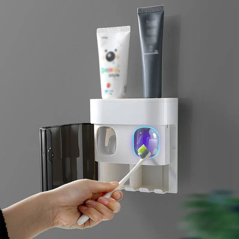 Close-up of toothpaste dispenser squeezer dispenser tool with tube