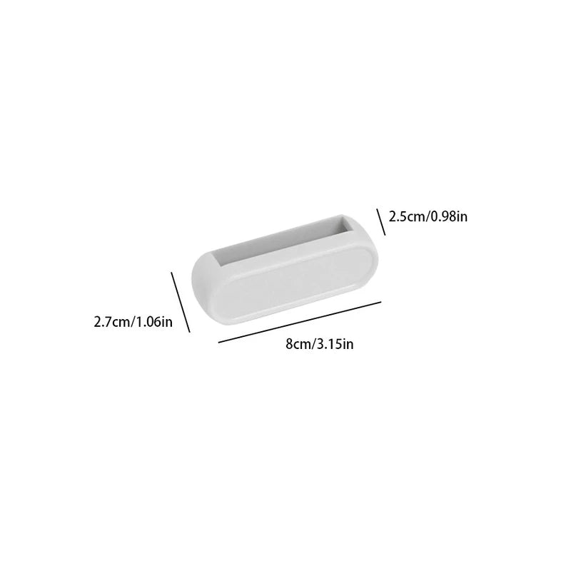 Toothpaste Tube Squeezer - White elongated rounded wall clip showing dimension labels in centimeters and inches