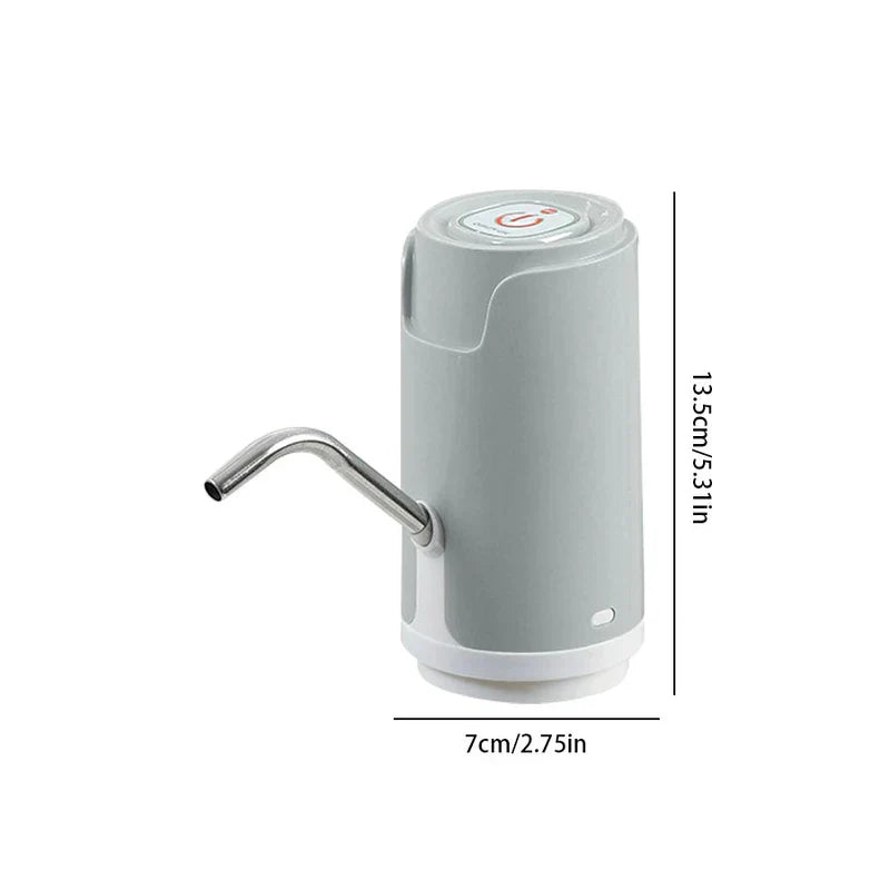 Gray water bottle pump dispenser with 13.5cm height and 7cm width measurements