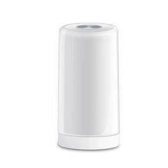 White cylindrical led desk lamp against a plain white background