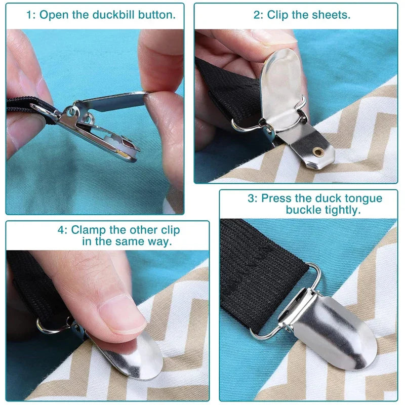 4-step guide to installing duckbill clip bed sheet holders on fabric