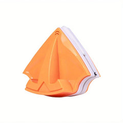 Orange and white triangular magnetic window cleaner on a plain white background.