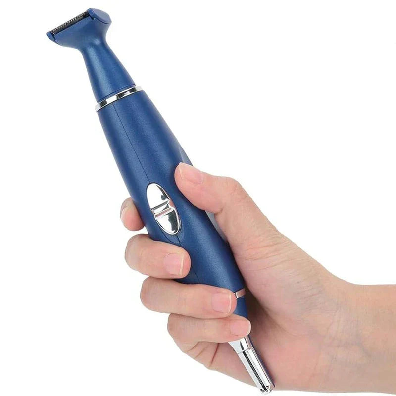 Five Senses Trimmer Clipper Tool - Hand holding blue ergonomic personal trimmer to show grip and size