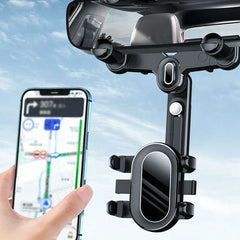 handyhalterung mit schwanenhals - Rückspiegel-Auto-Handyhalterung an einem Innenrückspiegel befestigt, mit einer Hand, die ein Smartphone neben der leeren Halterung hält