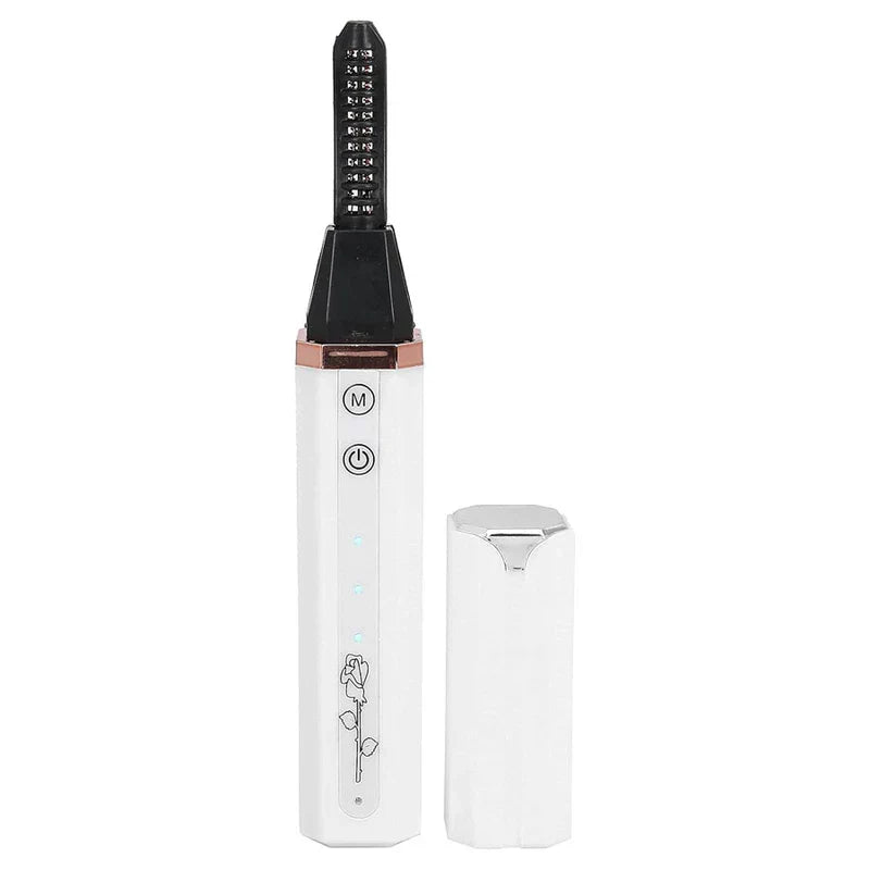 Usb Charge Gentle Heated Lash Lift Curler - White heated eyelash curler with matching white cap, shown upright against a plain white background.