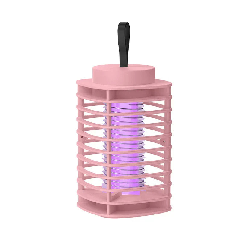 Electric Mosquito Killer Lamp - Pink electric bug zapper with glowing purple UV light, shown isolated against a plain white background