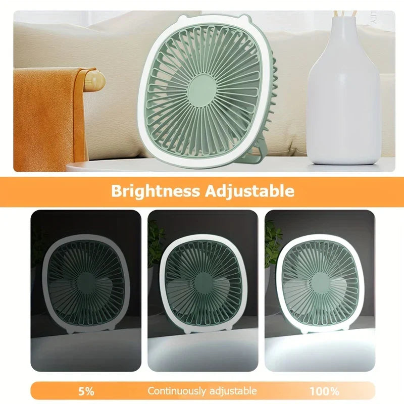Desk fan with LED light in a home office setting