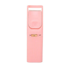 Pink electric heated eyelash curler with on-off switch, shown straight-on against white background