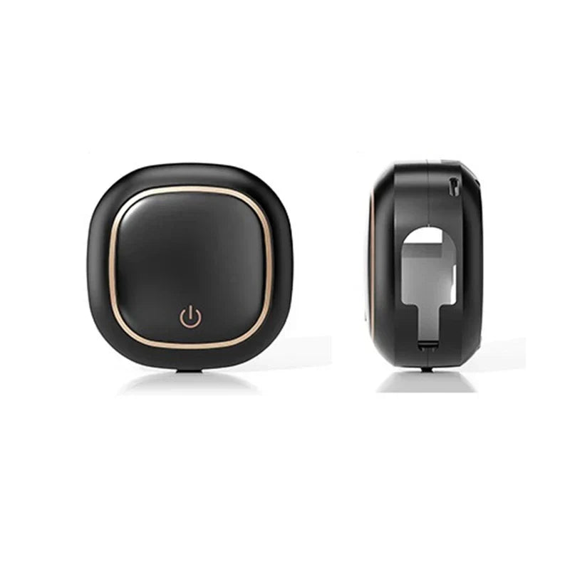 Uv Toothbrush Sanitizer Holder - Front and side view of black unit with power button and toothbrush slot