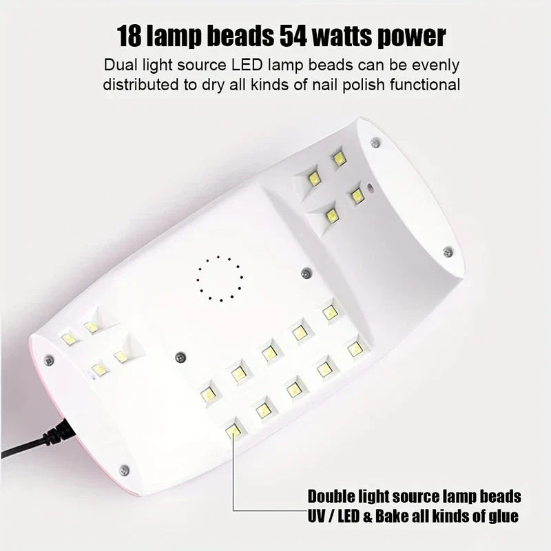 Nail Dryer - Interior view of a white nail curing lamp with 18 LED lamp beads inside